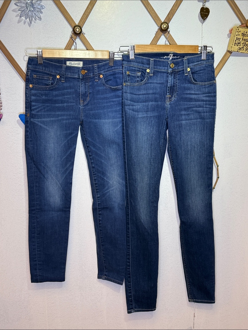 Two Pairs Women's Skinny Jeans in Dark Blue Wash